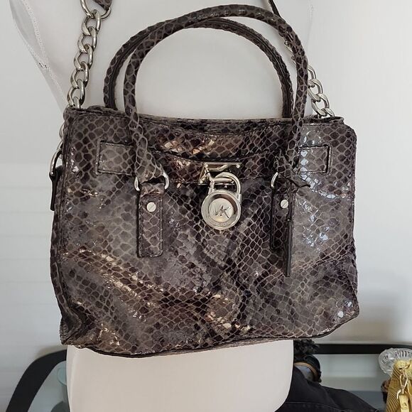 MICHAEL KORS Hamilton Dark Grey Python Snakeskin Prints Small Satchel Bag - Picture 16 of 16